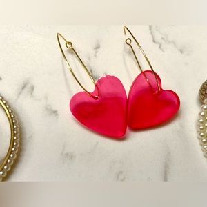 Homemade resin heart shaped earrings. Perfect for Valentine’s or Galentine’s Day